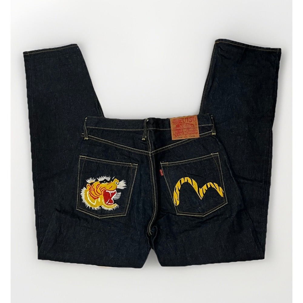 Vintage‎ Rare Evisu Embroidered Denim Jeans Size 34 Tiger Selvedge Japan Y2K
